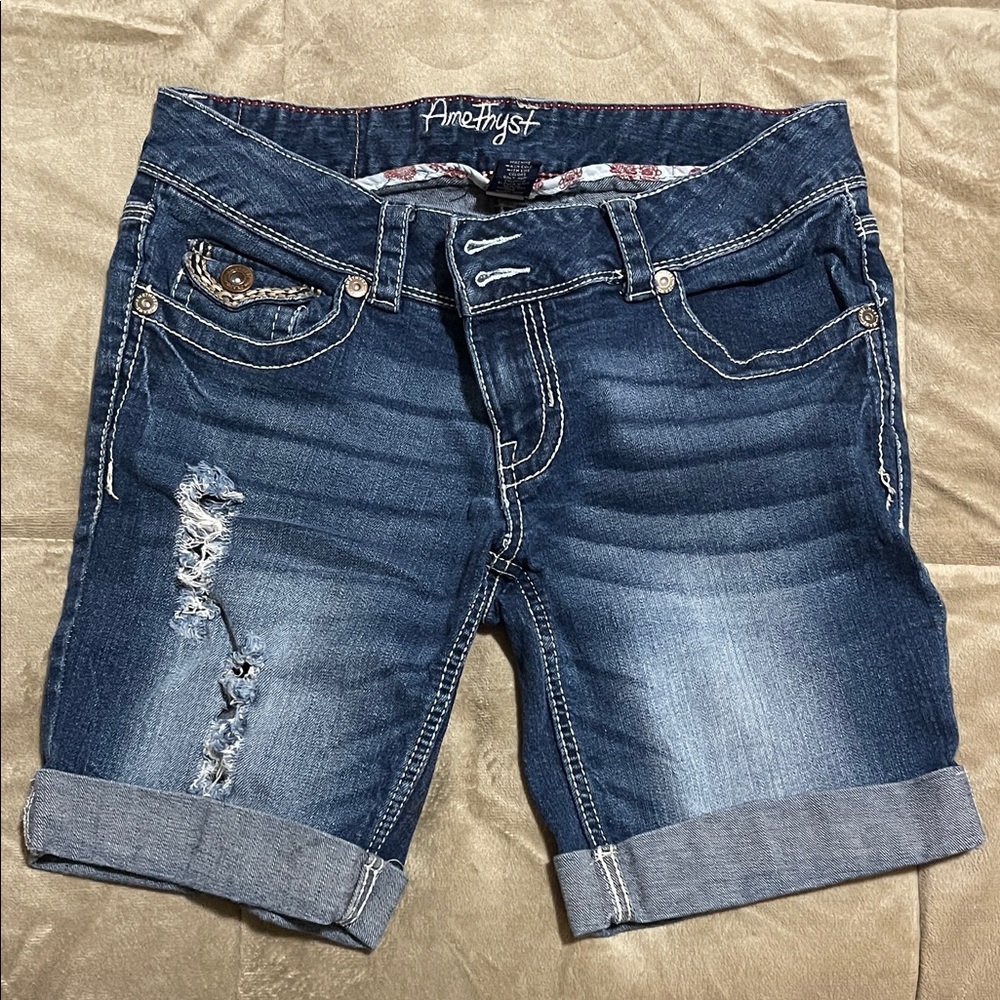 Amethyst Jeans Distressed Dark Blue Jean Shorts